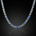 Silver Hand-Engraved Sapphire Gemstone Chain Link Necklace