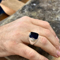 Men Handmade Square Sapphire Gemstone Silver Ring