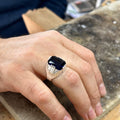 Men Handmade Square Sapphire Gemstone Silver Ring
