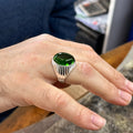 Silver Handmade Oval Emerald Stone Men Ring