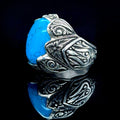 Silver Handmade Natural Turquoise Stone Engraved Ring