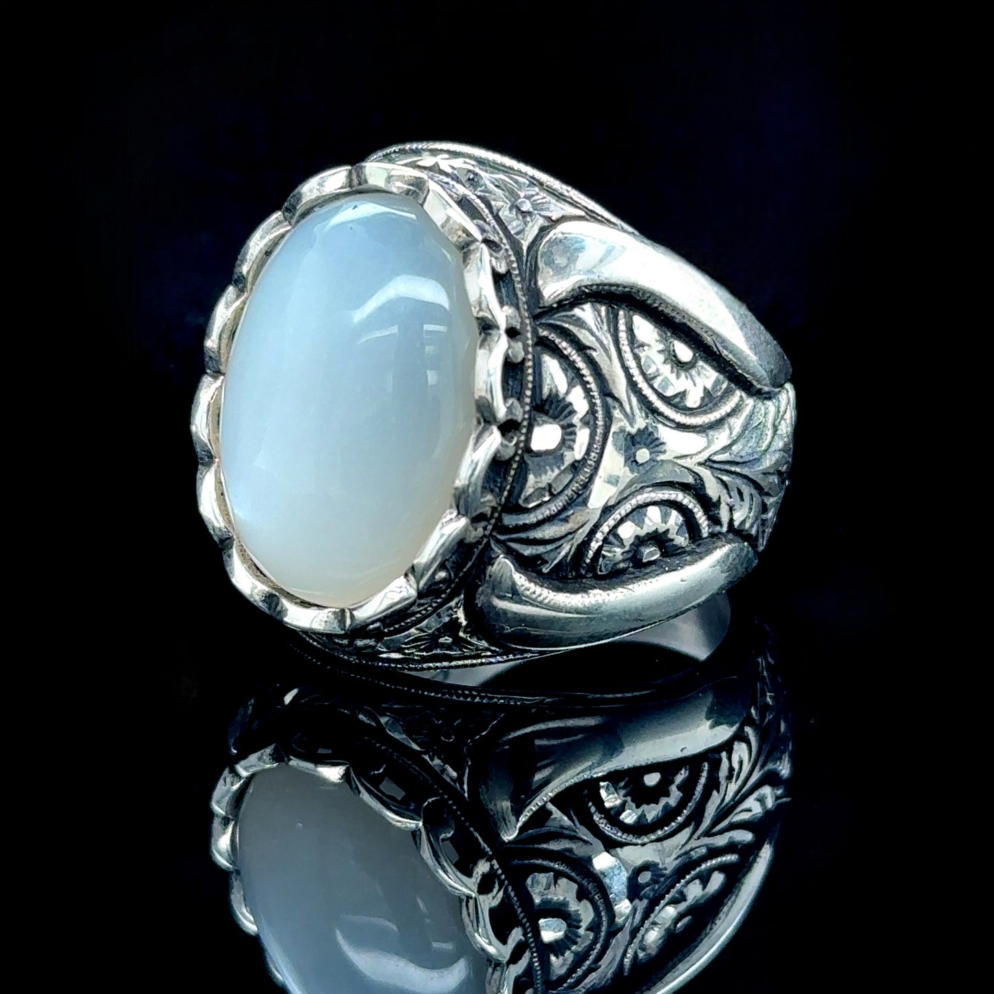Men Silver Handmade Natural Moonstone Men Ring