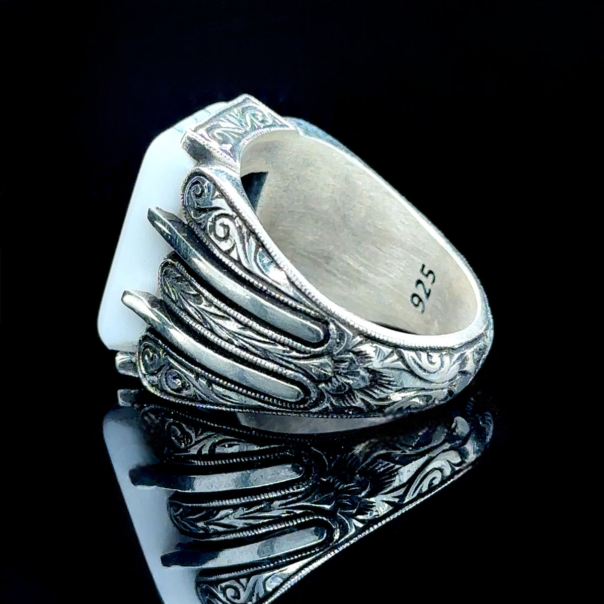 Silver Handmade Natural Engraved Turquoise Stone Ring