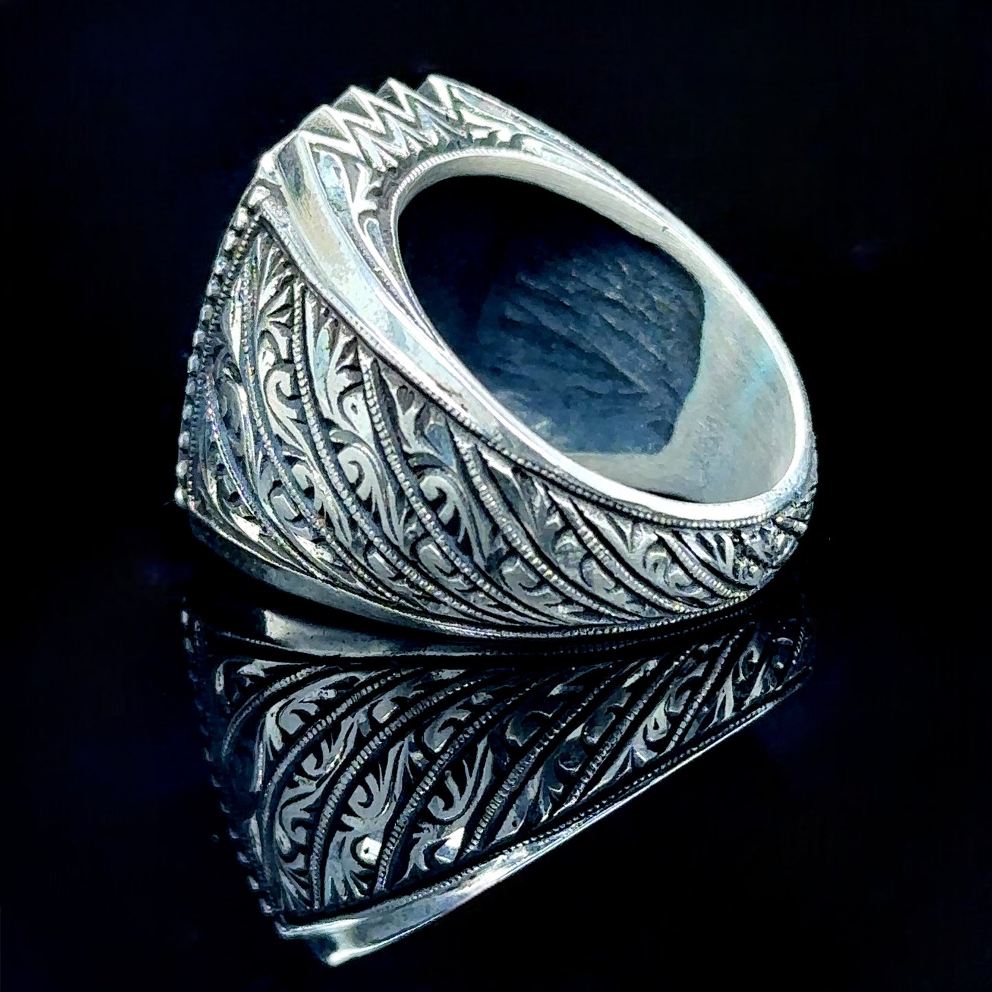 Men Handmade Engraved Natural Aquamarine Stone Ring