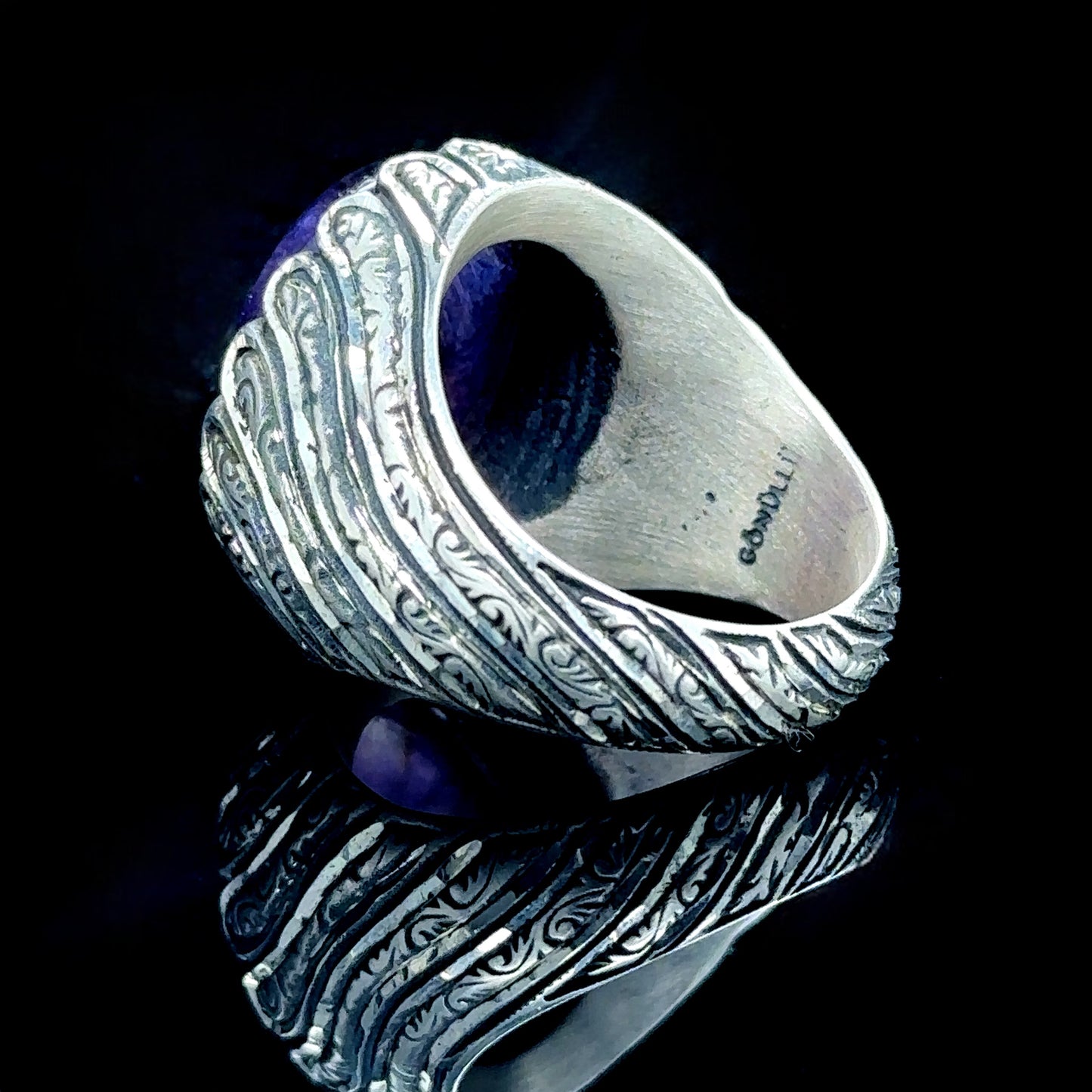 Men Silver Natural Amethyst Gemstone Men Ring