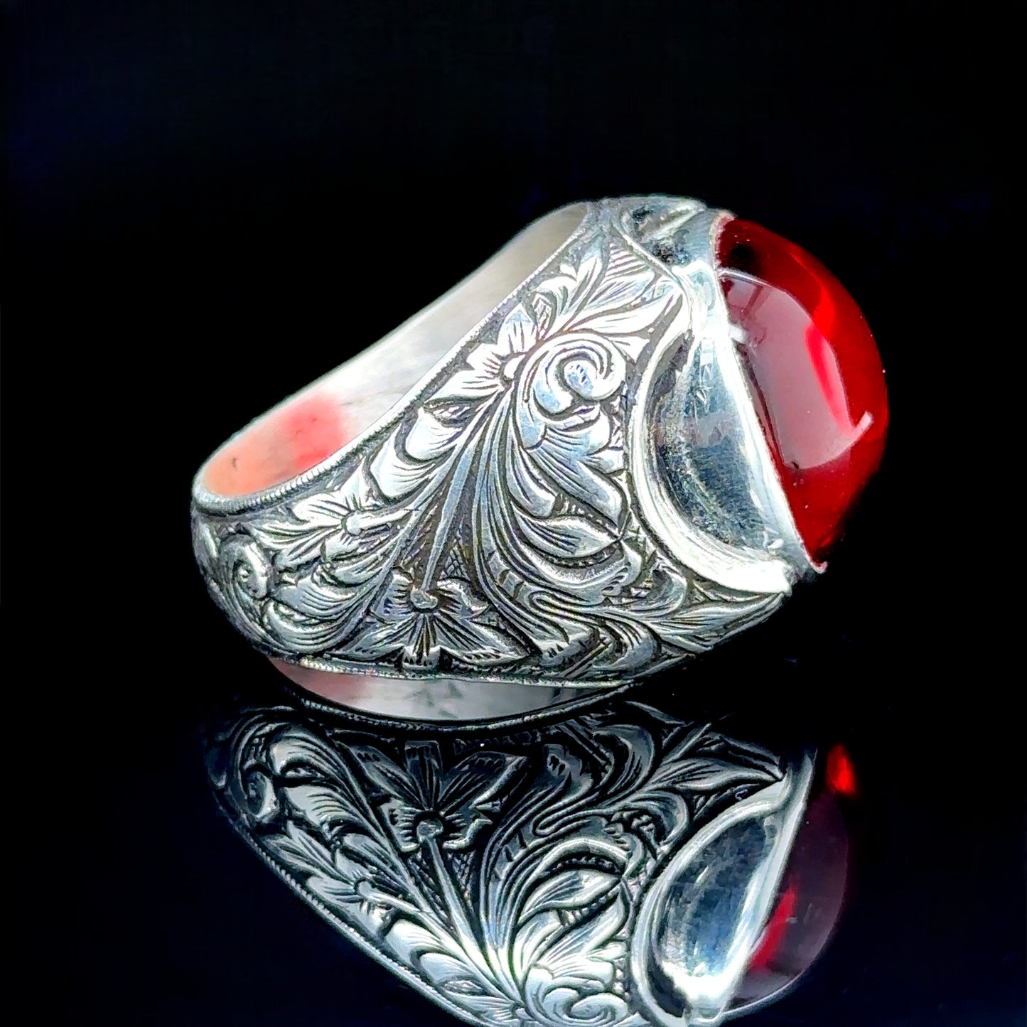 Men Handmade Ruby Stone Engraved Men Ring