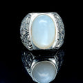 Men Handmade Engraved Natural Raw Stone Moonstone Ring