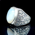Men Handmade Engraved Natural Raw Stone Moonstone Ring