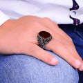 Silver Tulip Figured Red Agate Stone Ring