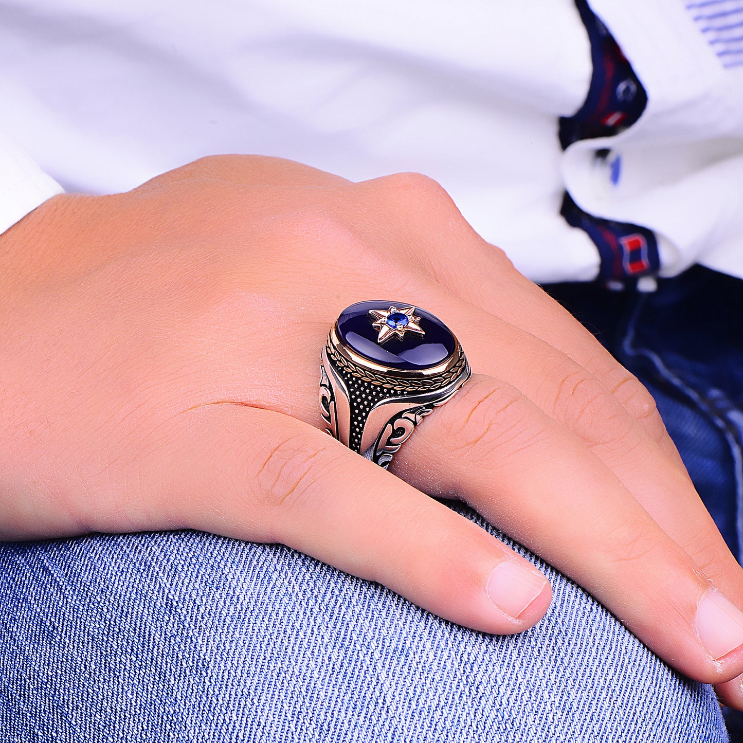 Silver Handmade Ottoman Style Sapphire Stone Ring