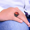 Silver Ottoman Style Natural Amber Stone Ring