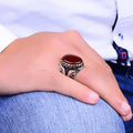 Men Silver Handmade Red Agate Stone Ring