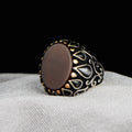 Silver Tulip Figured Red Agate Stone Ring