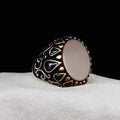 Silver Tulip Figured Red Agate Stone Ring