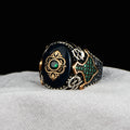 Silver Green Agate Ottoman Style Ring