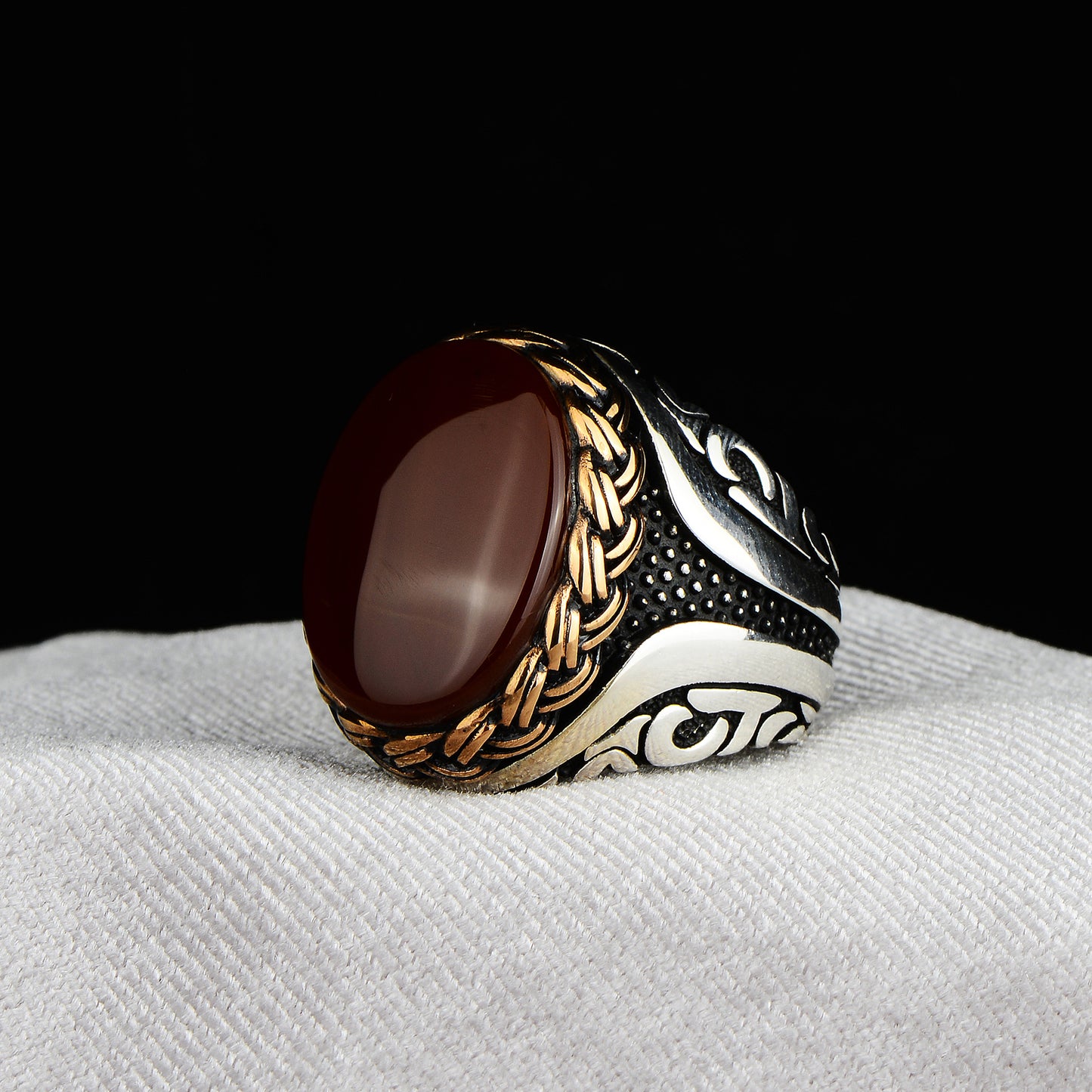 Men Silver Handmade Red Agate Stone Ring