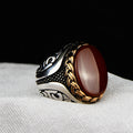 Men Silver Handmade Red Agate Stone Ring