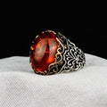 Silver Ottoman Style Natural Amber Stone Ring