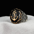 Silver Anchor Style Onyx Stone Ring