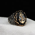 Silver Anchor Style Onyx Stone Ring