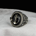 Silver Onyx Stone Anchor Model Ring