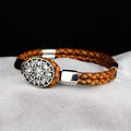 Handmade Silver Zircon Stone Leather Bracelet