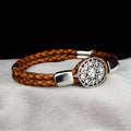 Handmade Silver Zircon Stone Leather Bracelet