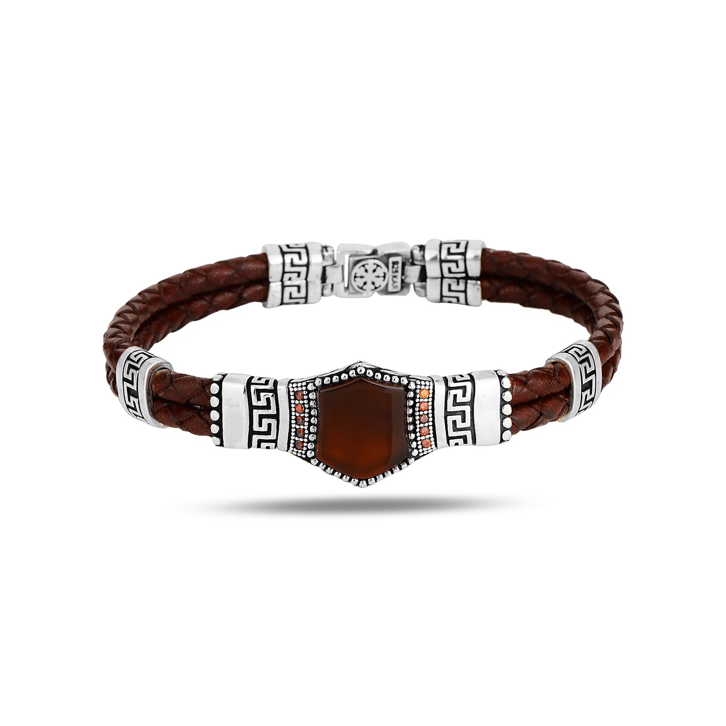Men Handmade Greek Style Agate Stone Leather Bracelet