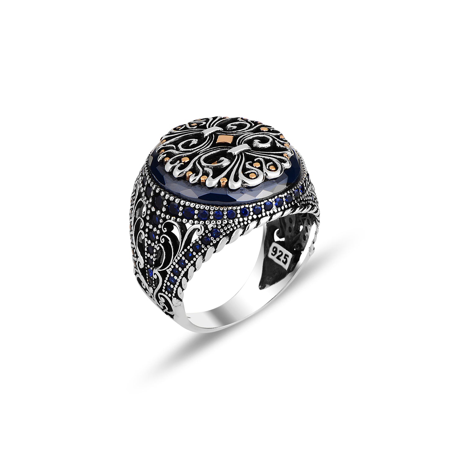 Silver Ottoman Style Micro Stone Sapphire Stone Ring