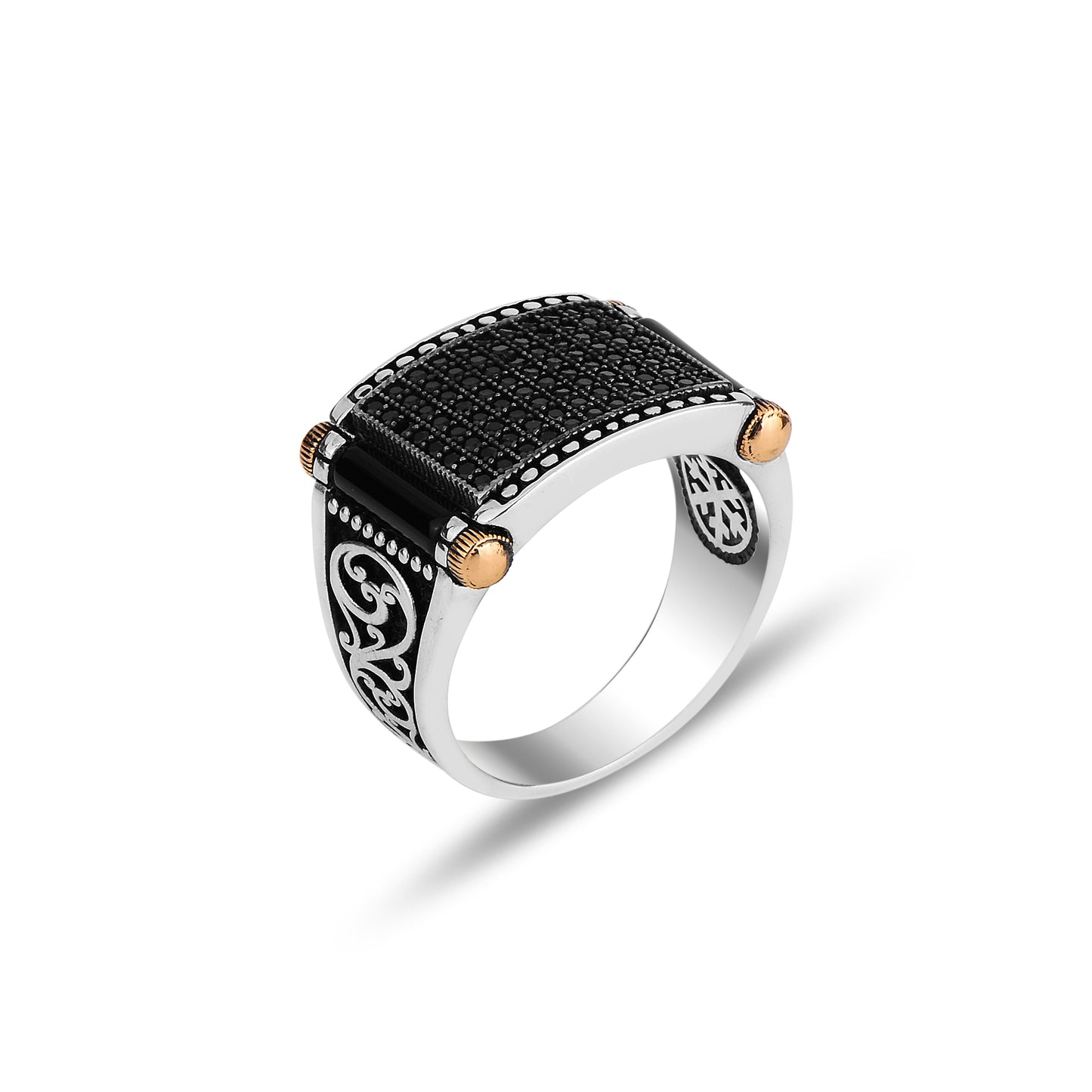 Silver Black Micro Stone Square Style Ring