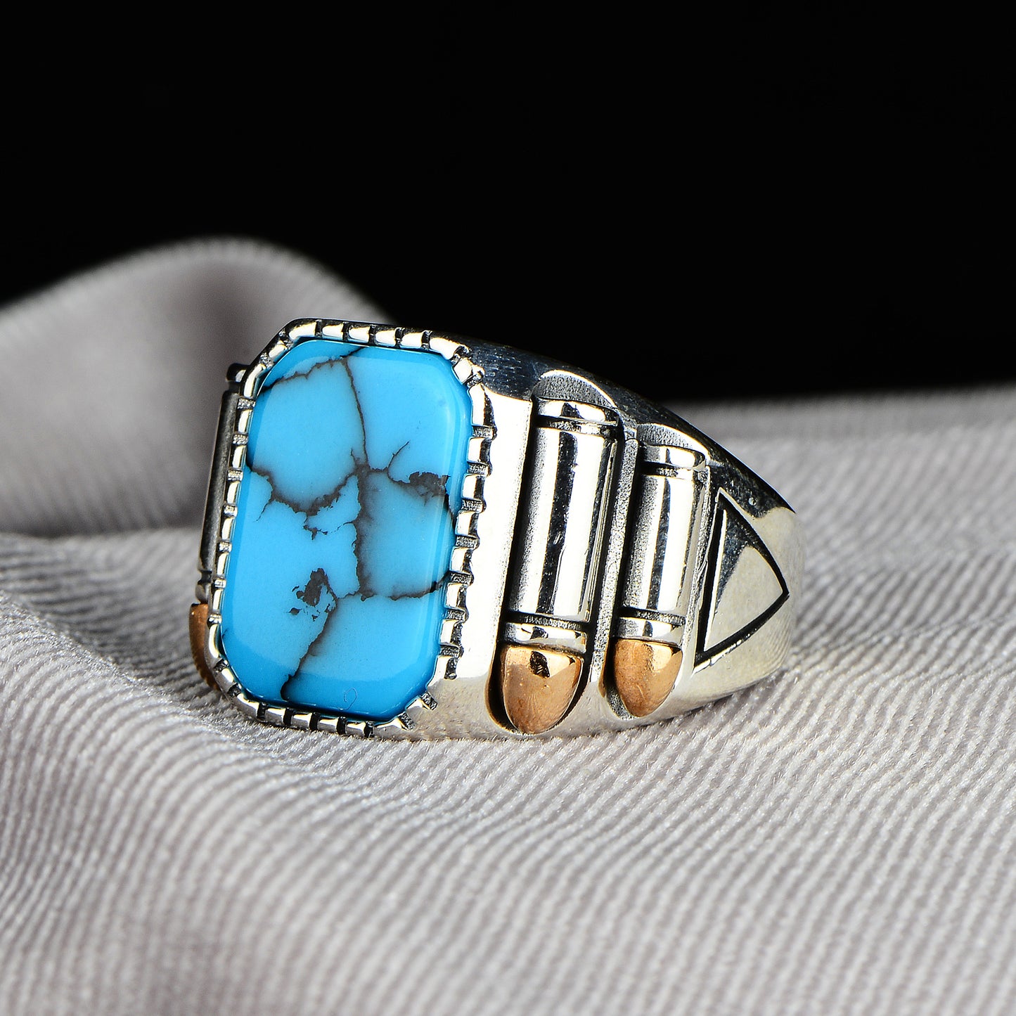Silver Handmade Bullet Model Turquoise Stone Ring