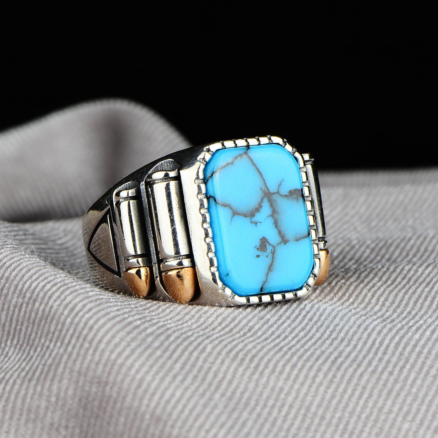 Silver Handmade Bullet Model Turquoise Stone Ring