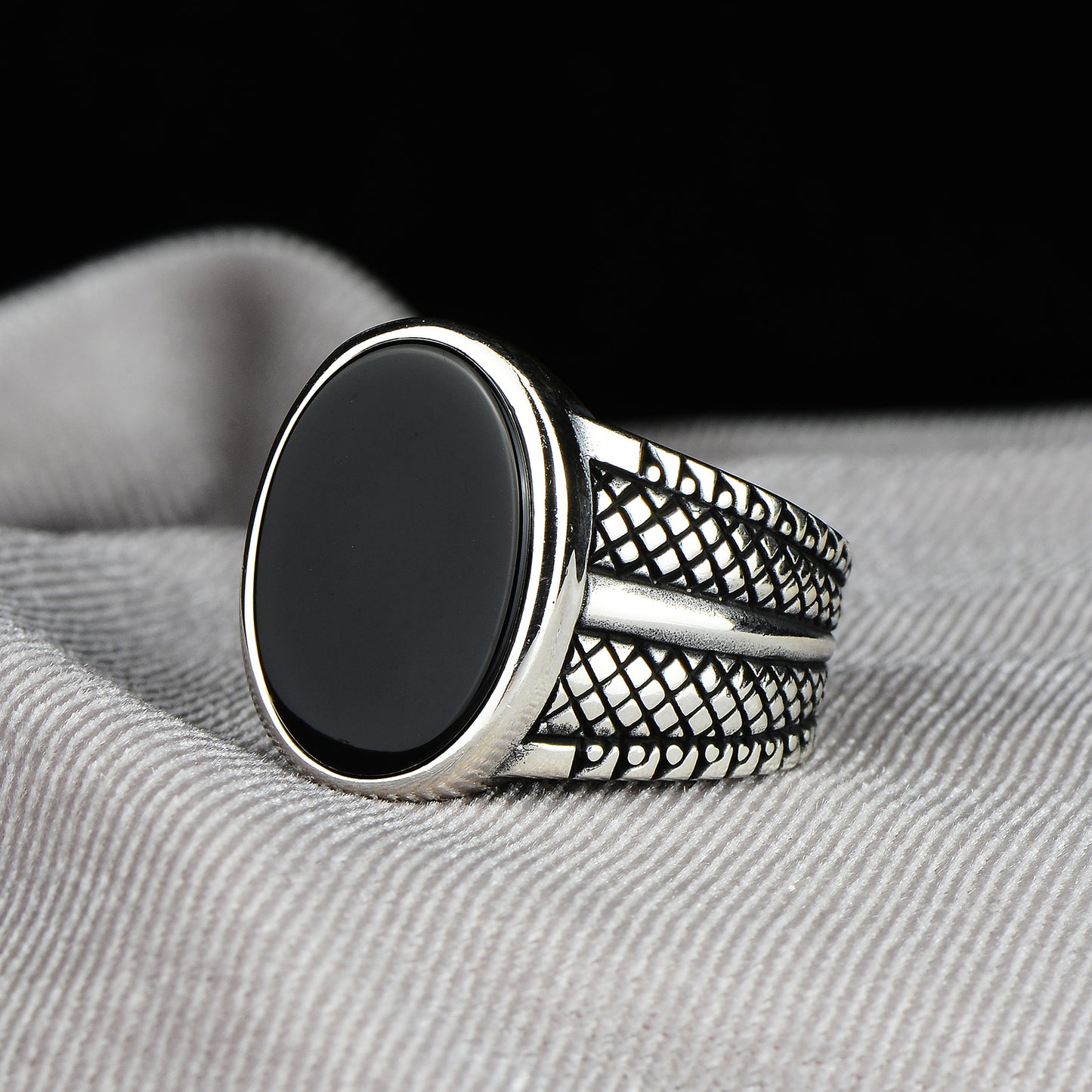 Silver Handmade Minimal Onyx Stone Silver Ring