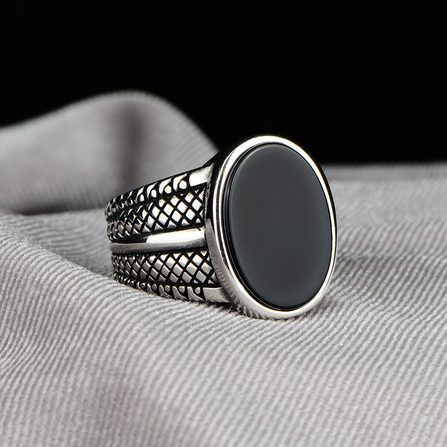 Silver Handmade Minimal Onyx Stone Silver Ring