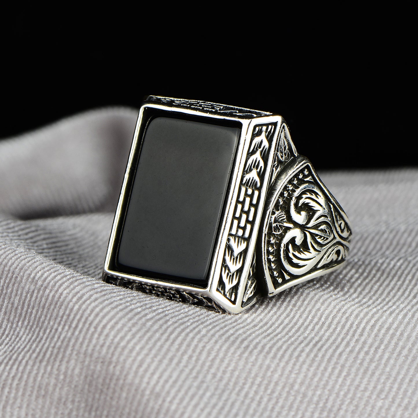 Silver Handmade Square Style Onyx Stone Ring