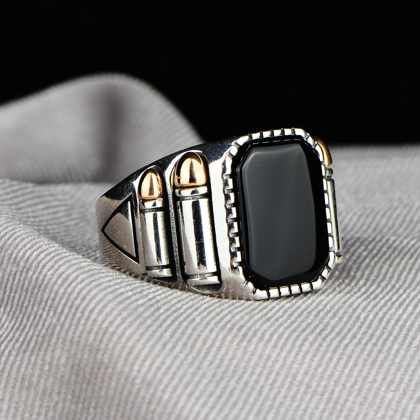 Silver Bullet Model Onyx Stone Ring