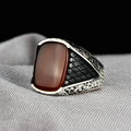Silver Handmade Red Agate Stone Man Ring