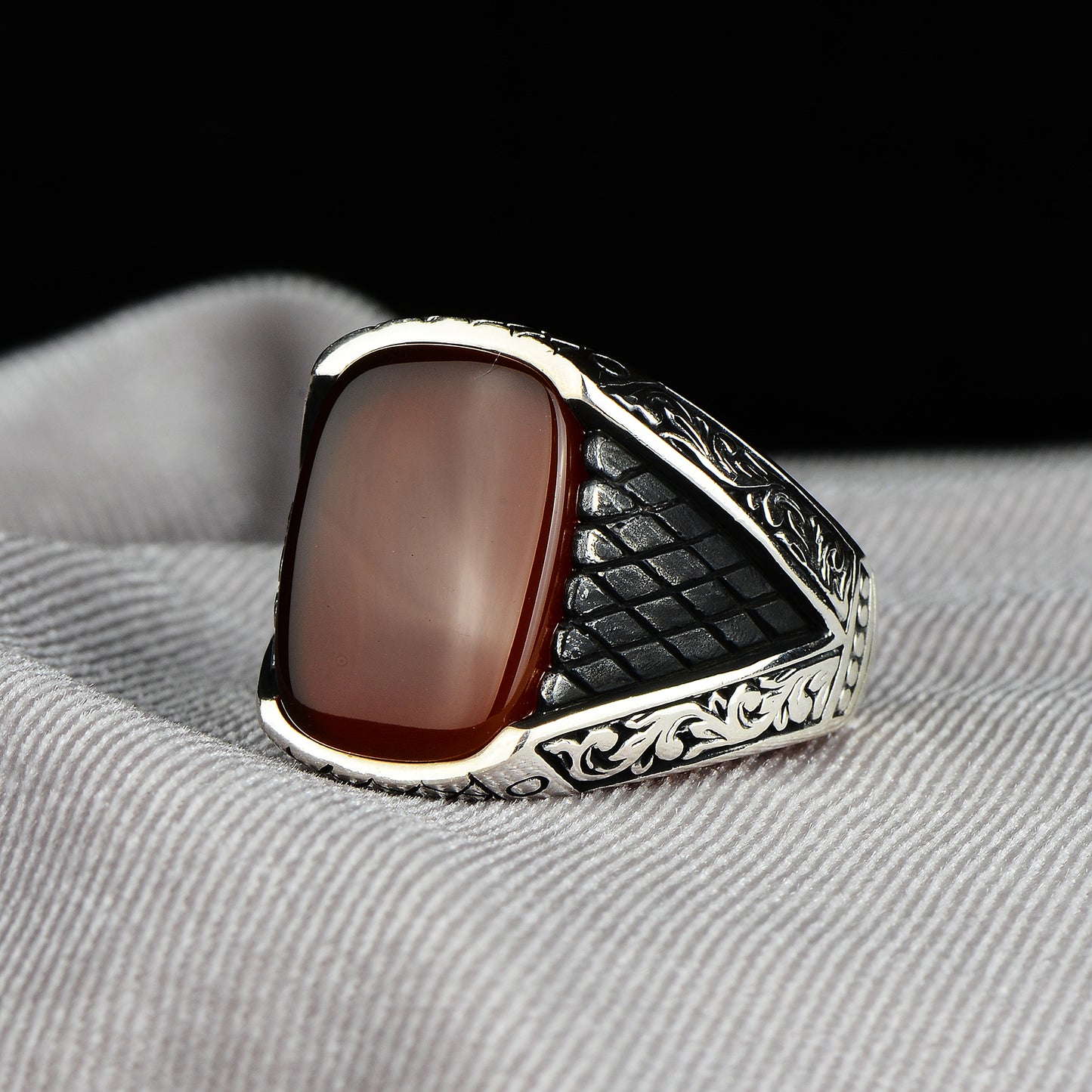 Silver Handmade Red Agate Stone Man Ring