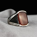 Silver Handmade Red Agate Stone Man Ring