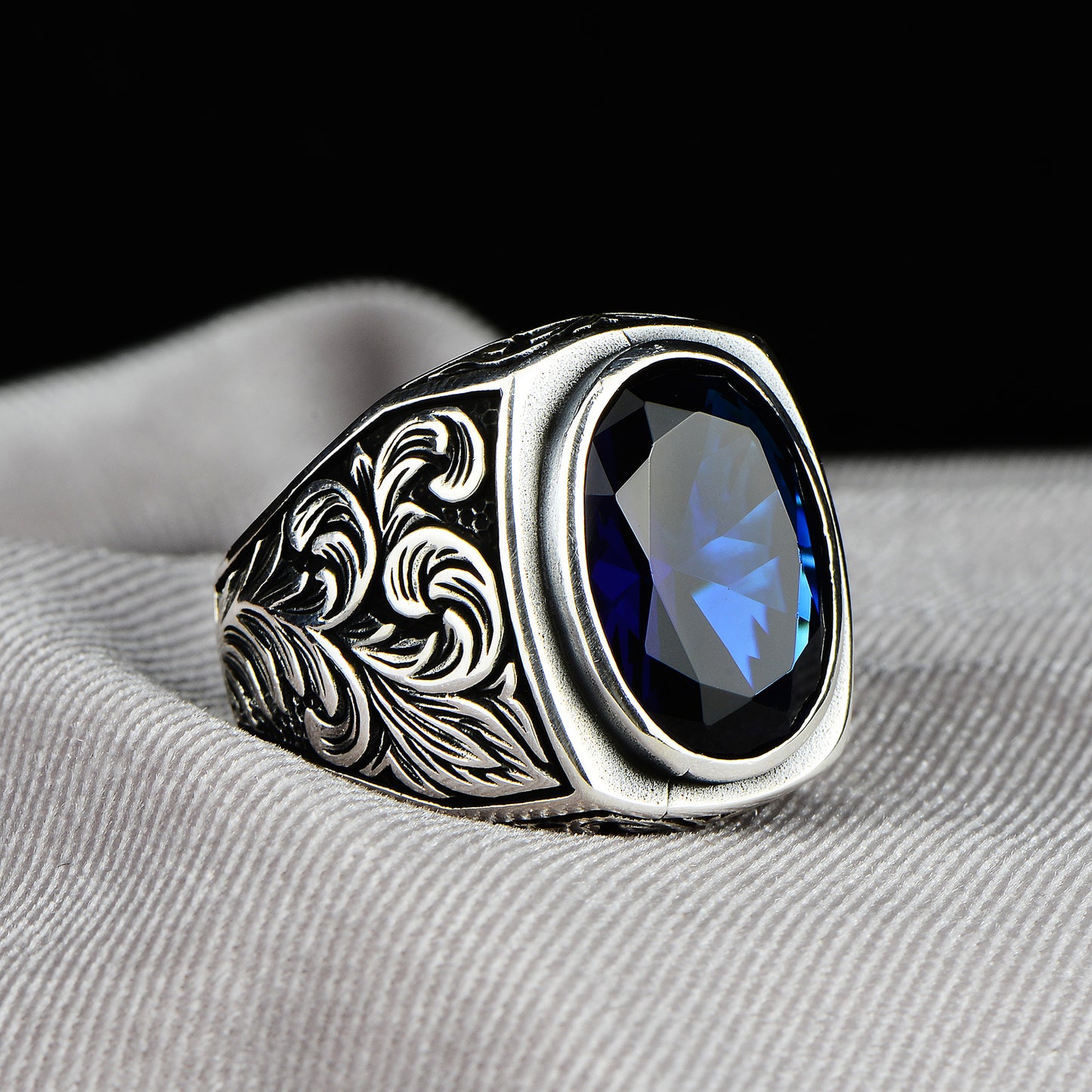 Silver Blue Sapphire Stone Silver Ring