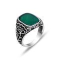 Men Handmade Square Green Agate Stone Ring