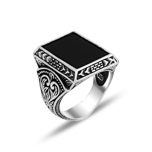Silver Handmade Square Style Onyx Stone Ring