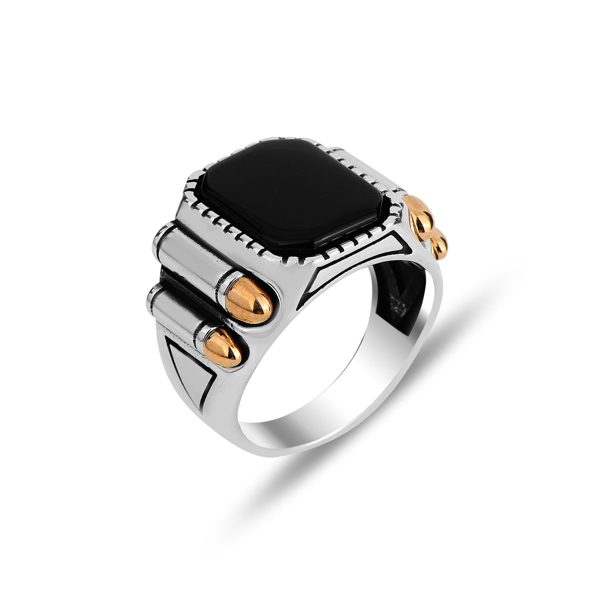 Anillo Piedra Ónix Modelo Bala de Plata