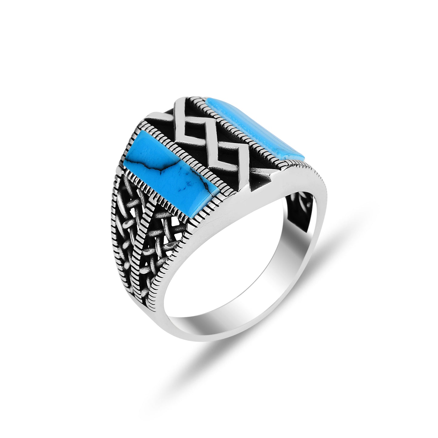 Silver Handmade Patterned Turquoise Stone Ring