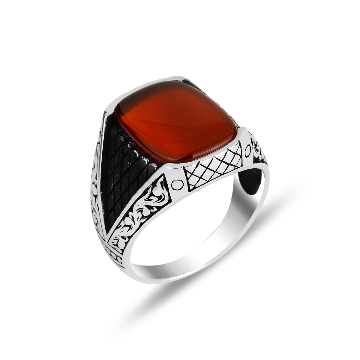 Silver Handmade Red Agate Stone Man Ring