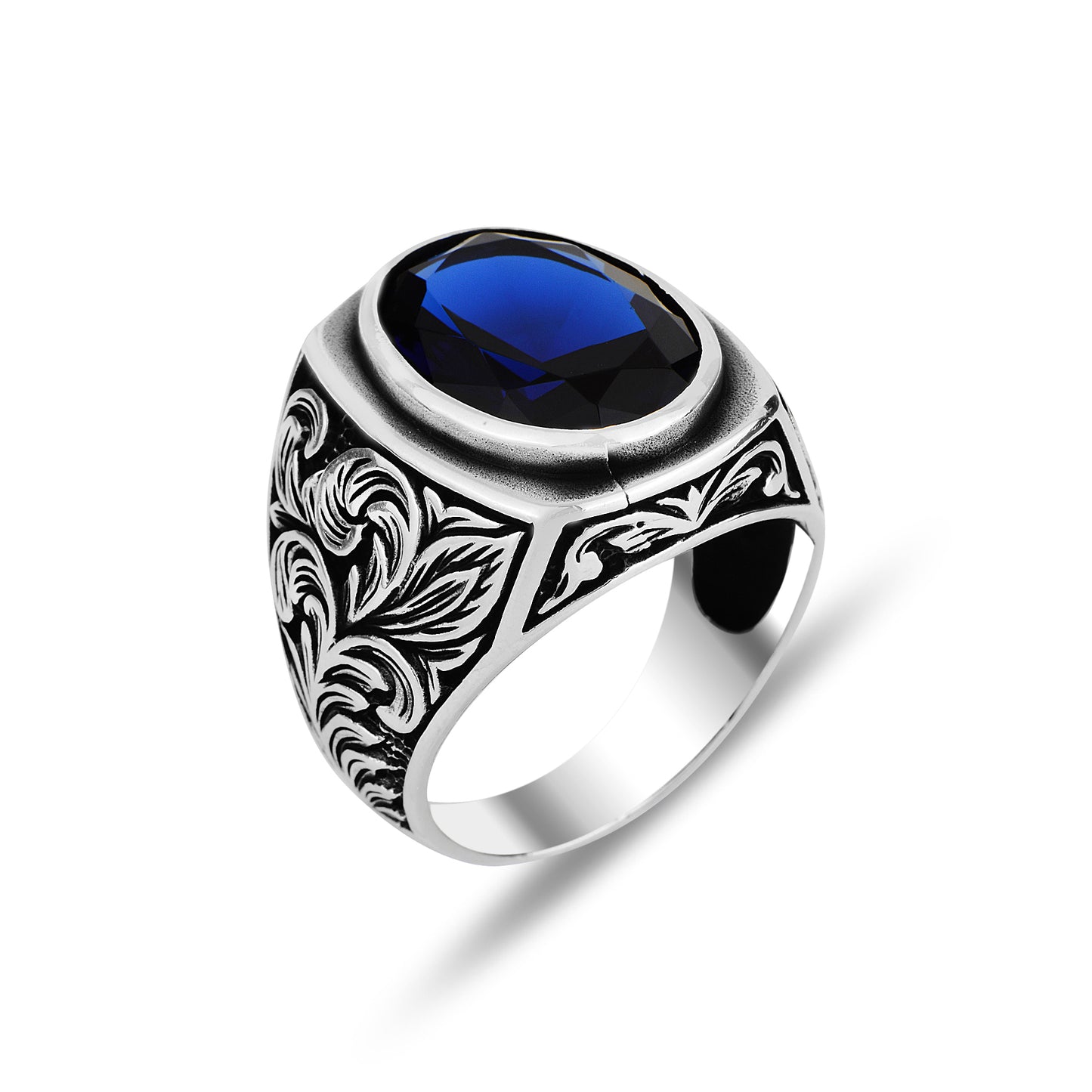 Silver Blue Sapphire Stone Silver Ring