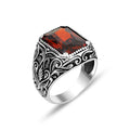 Anillo de plata hecho a mano con piedra de rubí rojo estilo otomano