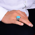 Silberner handgefertigter ovaler türkisfarbener bestickter Ring