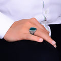 Men Handmade Square Green Agate Stone Ring