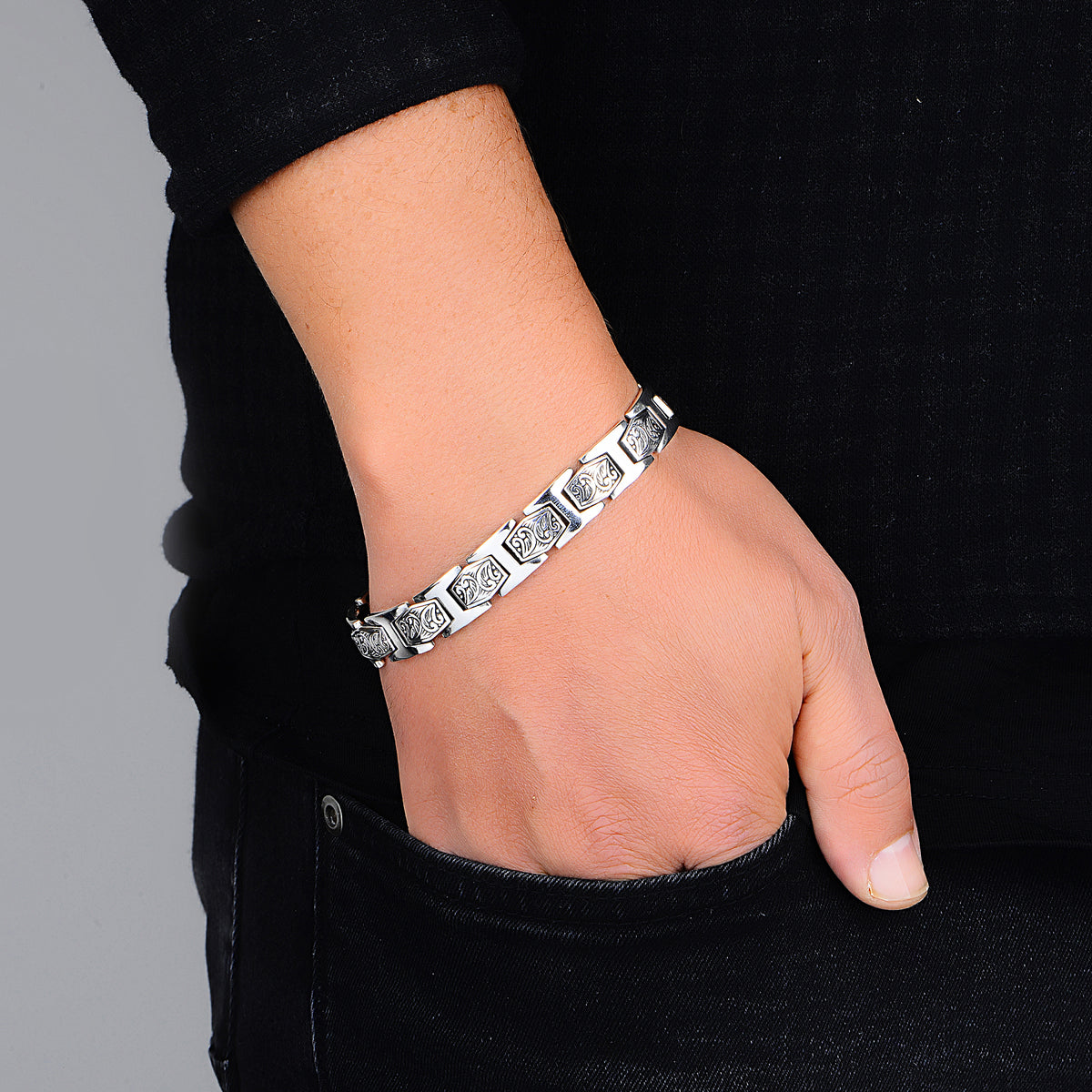 Silver Hand-Engraved Silver Chain Bracelet